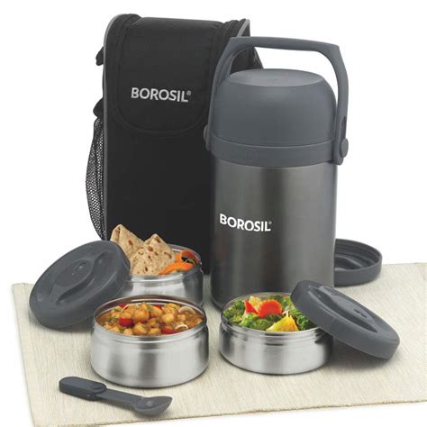 borosil - hot-n-fresh stainless steel insulated lunch box|Stainless Steel Hot N Fresh Vacuum Insulated Lunch Box, 4 .